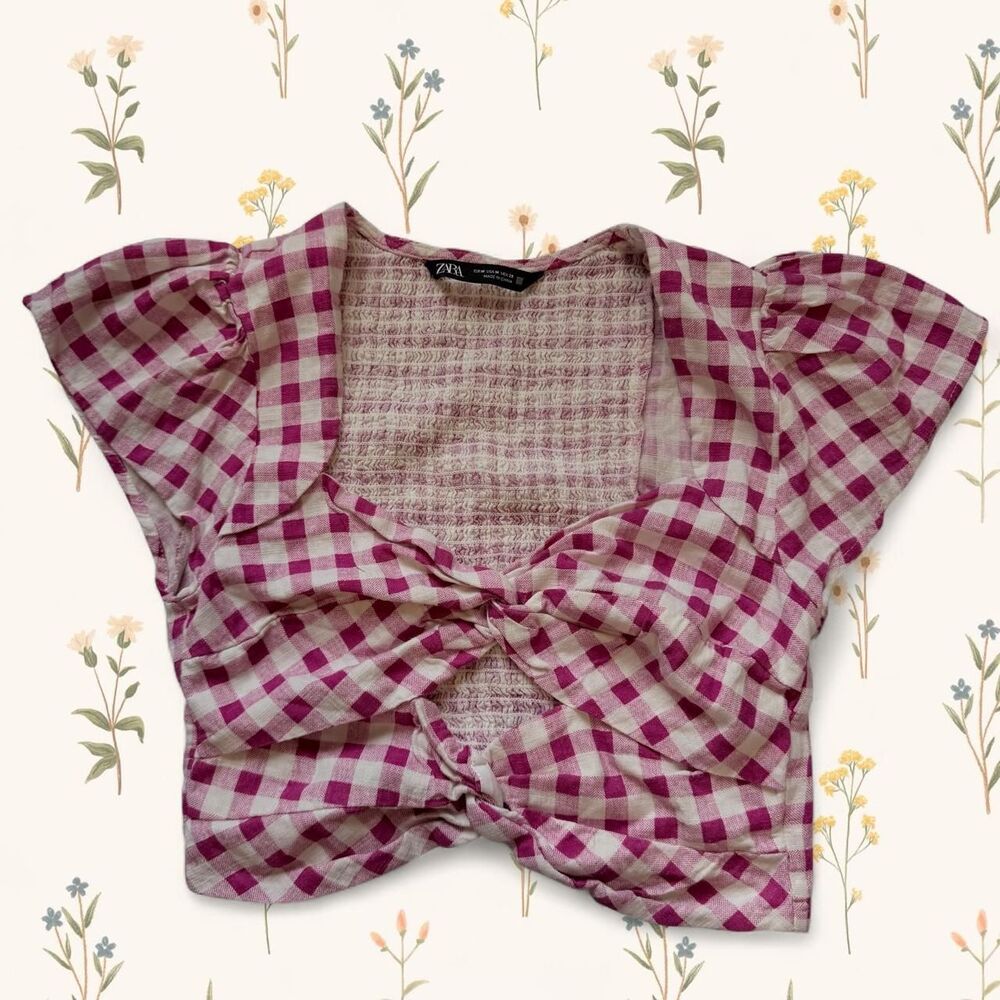 Zara Pink Gingham Cut-Out Twist Front Crop Top M